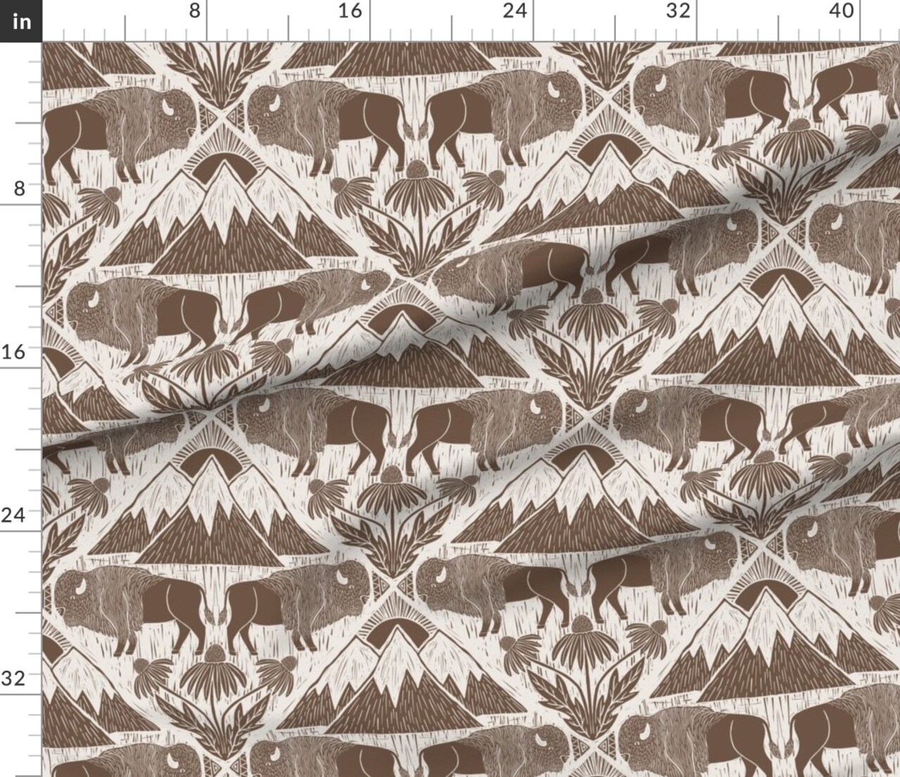 Various Fabrics by the Yard or Fat Quarter Bison Western Floral Nature Mountains Large Scale Prairie National Parks Brown Wildflower Lattice Custom Printed Fabric by Spoonflower